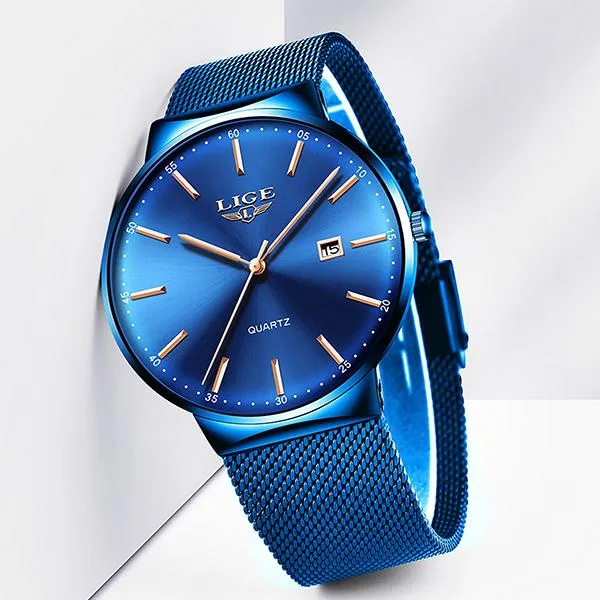 LIGE Mens Classic Elegance Watch, 30M Waterproof, Stainless Steel Mesh