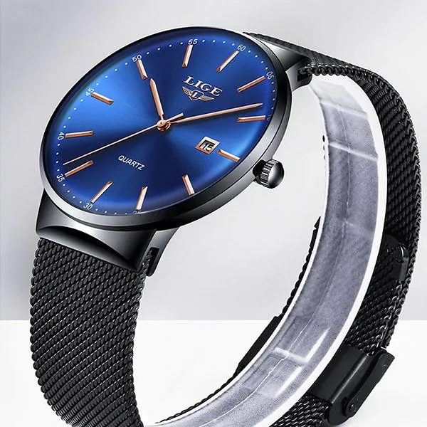 LIGE Mens Classic Elegance Watch, 30M Waterproof, Stainless Steel Mesh