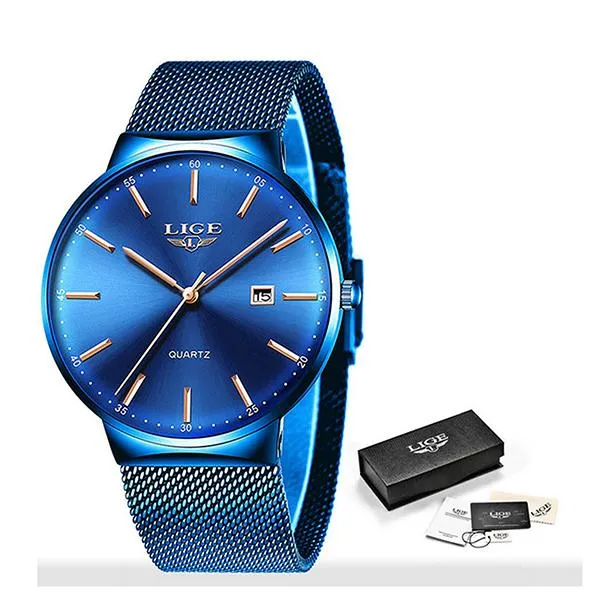 LIGE Mens Classic Elegance Watch, 30M Waterproof, Stainless Steel Mesh