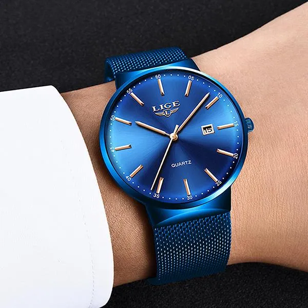 LIGE Mens Classic Elegance Watch, 30M Waterproof, Stainless Steel Mesh