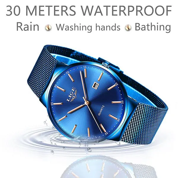 LIGE Mens Classic Elegance Watch, 30M Waterproof, Stainless Steel Mesh