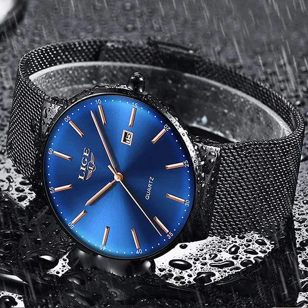 LIGE Mens Classic Elegance Watch, 30M Waterproof, Stainless Steel Mesh