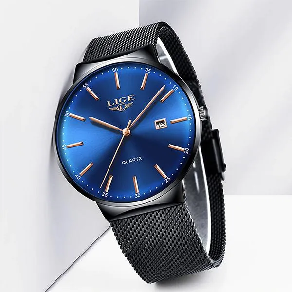 LIGE Mens Classic Elegance Watch, 30M Waterproof, Stainless Steel Mesh