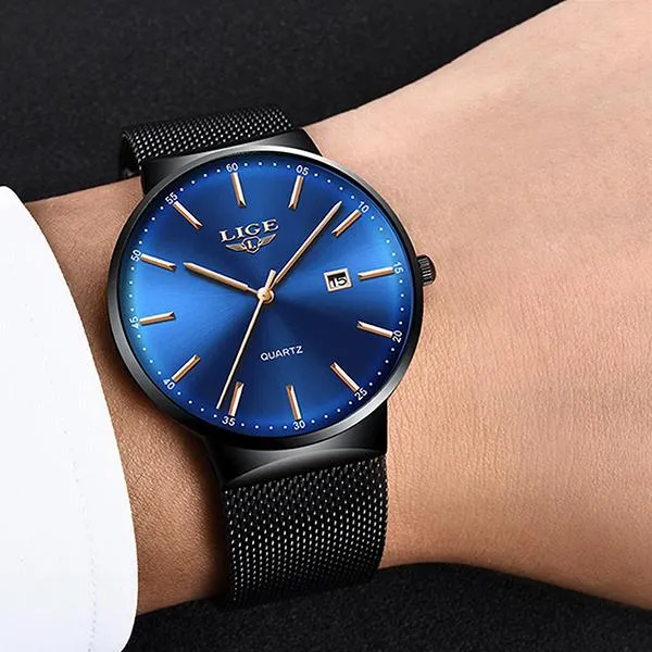 LIGE Mens Classic Elegance Watch, 30M Waterproof, Stainless Steel Mesh