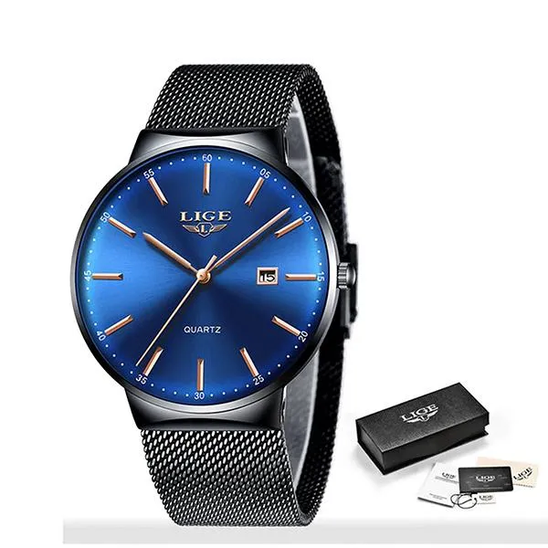 LIGE Mens Classic Elegance Watch, 30M Waterproof, Stainless Steel Mesh