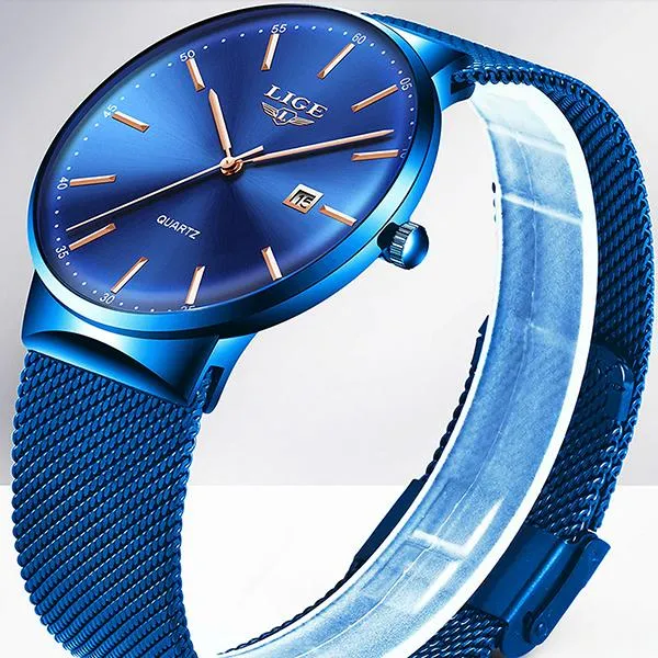 LIGE Mens Classic Elegance Watch, 30M Waterproof, Stainless Steel Mesh