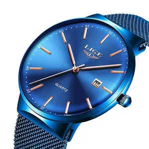 LIGE Mens Classic Elegance Watch, 30M Waterproof, Stainless Steel Mesh