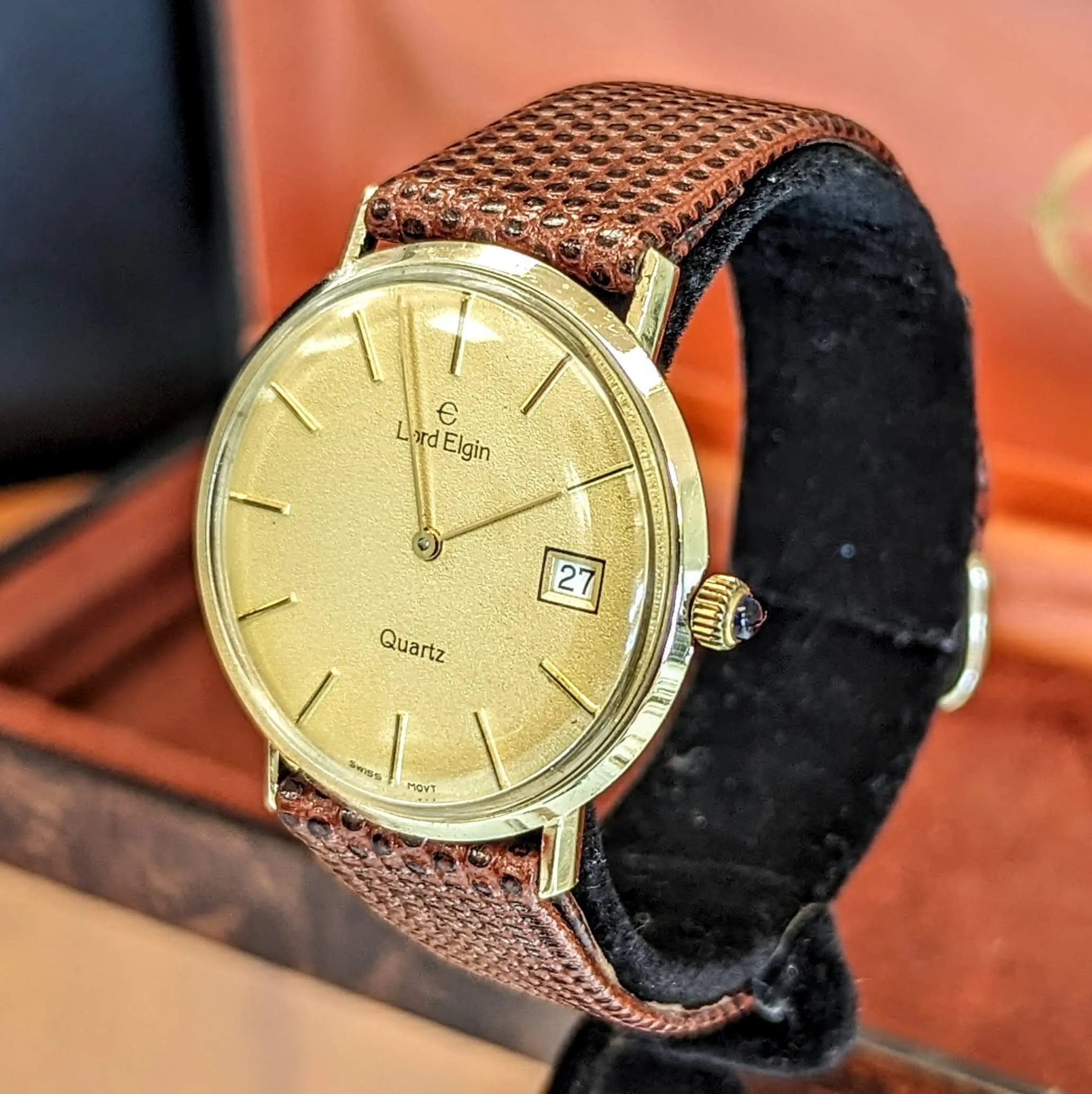 LORD ELGIN Quartz Wristwatch 14K Yellow GOLD Swiss Made Watch - In box!