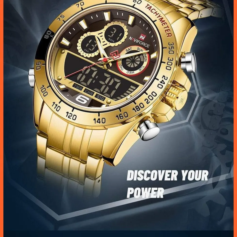 Luxury Gold Watches Mens Military Sport Quartz | Digital Chronograph Wrist Watch Waterproof Watches