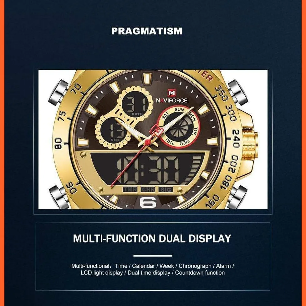 Luxury Gold Watches Mens Military Sport Quartz | Digital Chronograph Wrist Watch Waterproof Watches