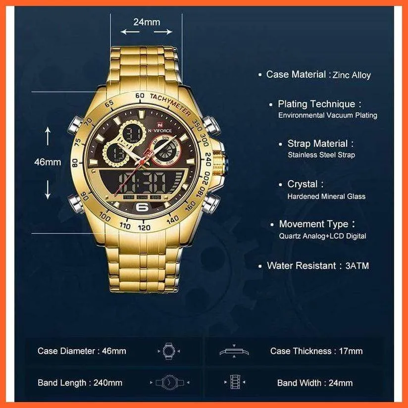 Luxury Gold Watches Mens Military Sport Quartz | Digital Chronograph Wrist Watch Waterproof Watches