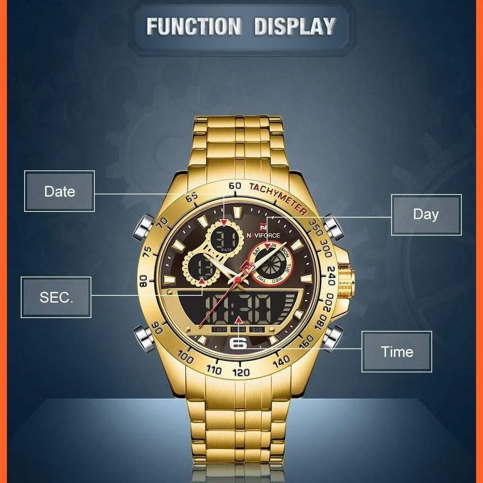 Luxury Gold Watches Mens Military Sport Quartz | Digital Chronograph Wrist Watch Waterproof Watches
