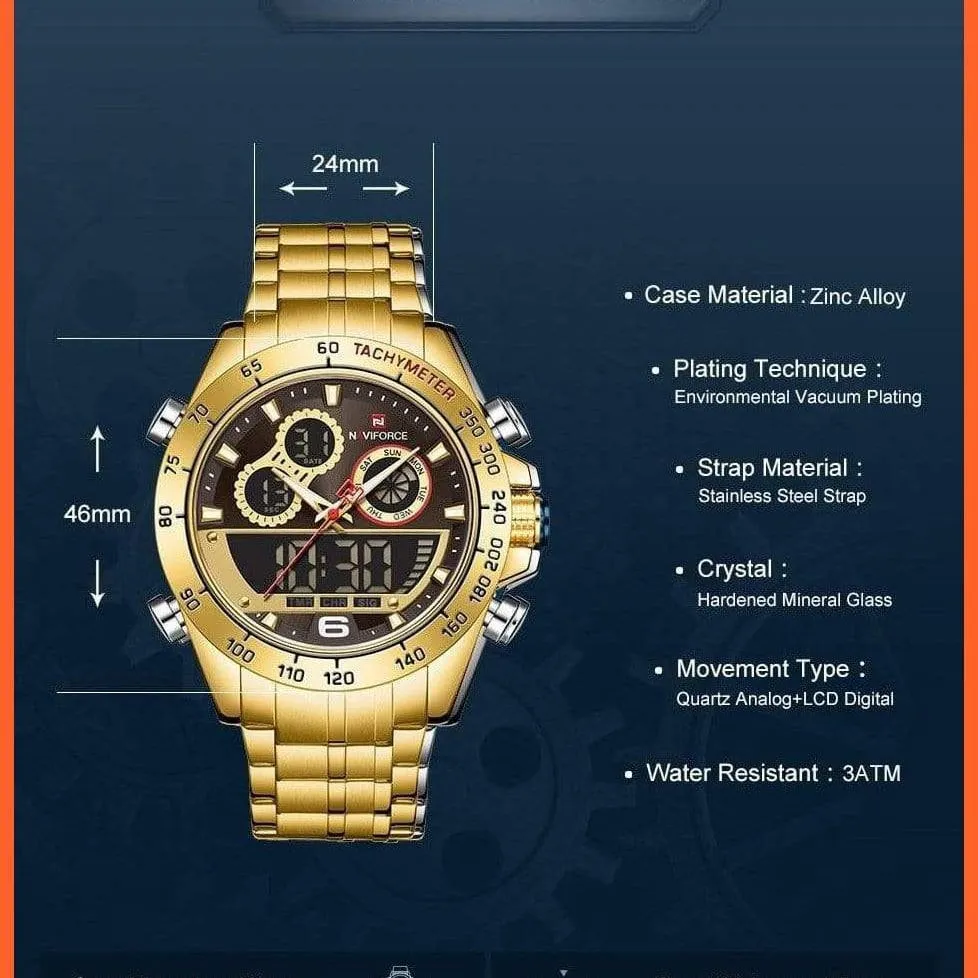 Luxury Gold Watches Mens Military Sport Quartz | Digital Chronograph Wrist Watch Waterproof Watches