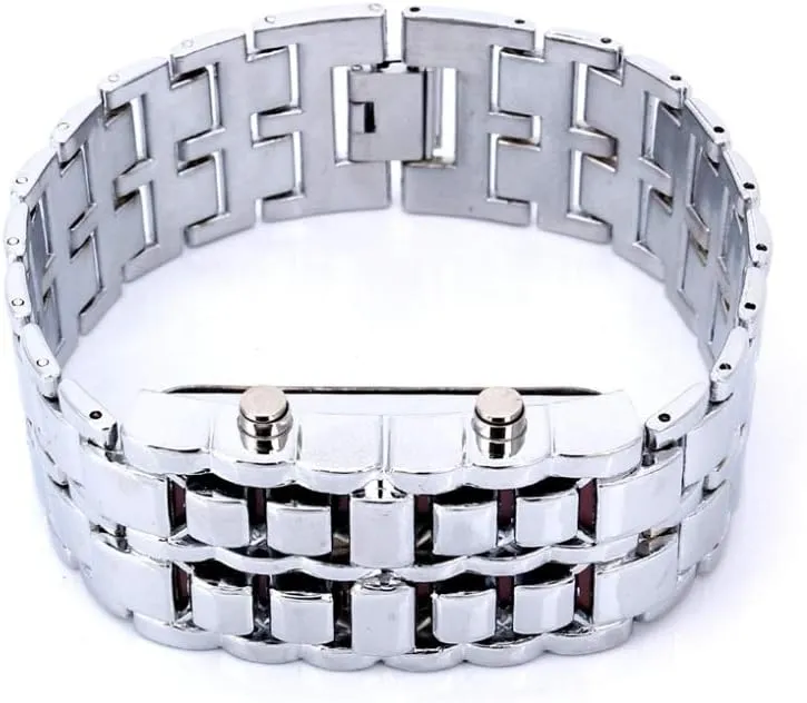 MASTOP Women's Men's Watches Fashion Novelty Lava Red Blue LED Digital Stainless Steel Black Bracelet Watches