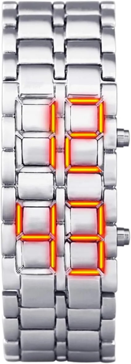MASTOP Women's Men's Watches Fashion Novelty Lava Red Blue LED Digital Stainless Steel Black Bracelet Watches