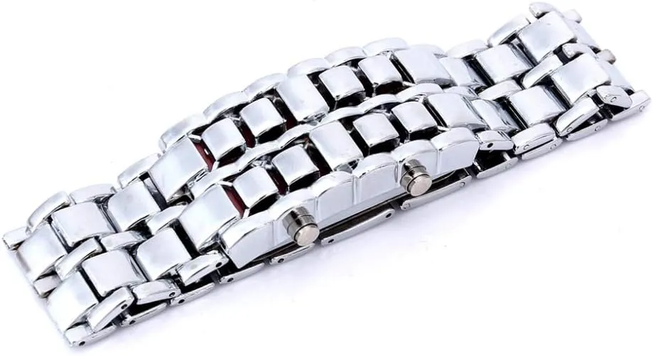 MASTOP Women's Men's Watches Fashion Novelty Lava Red Blue LED Digital Stainless Steel Black Bracelet Watches