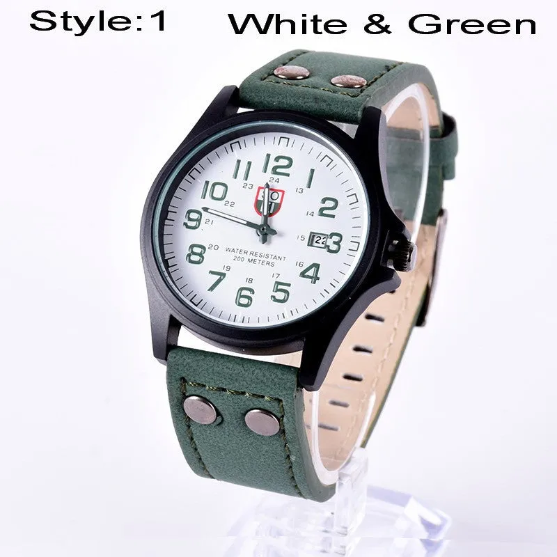Men's Fashion Sport Watches Men Military Leather Band Quartz Wrist Watch