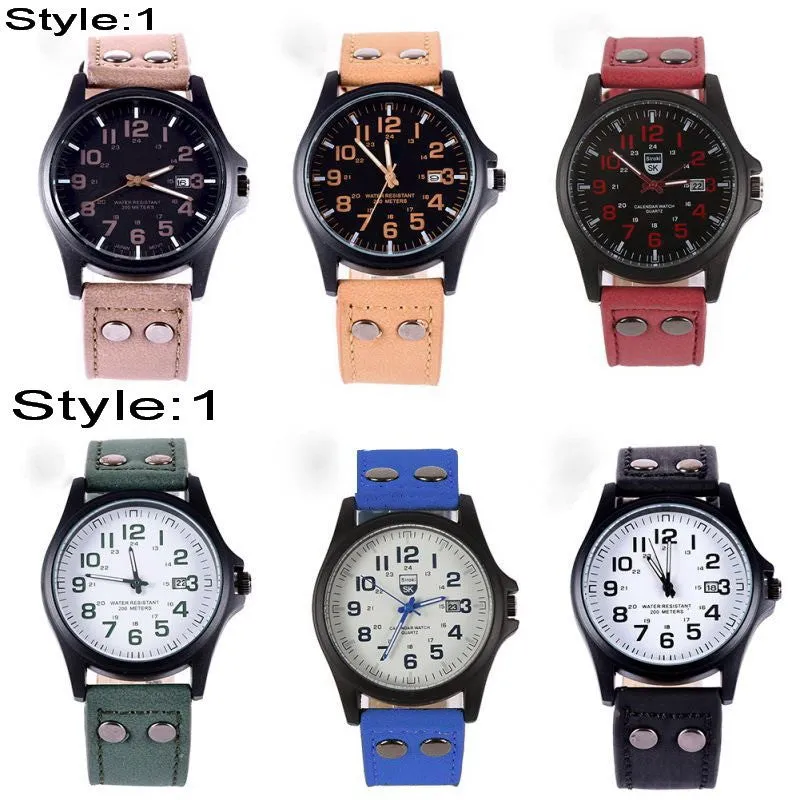 Men's Fashion Sport Watches Men Military Leather Band Quartz Wrist Watch