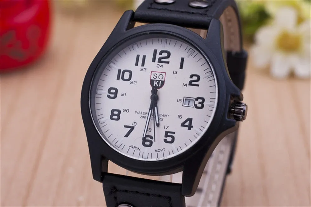 Men's Fashion Sport Watches Men Military Leather Band Quartz Wrist Watch