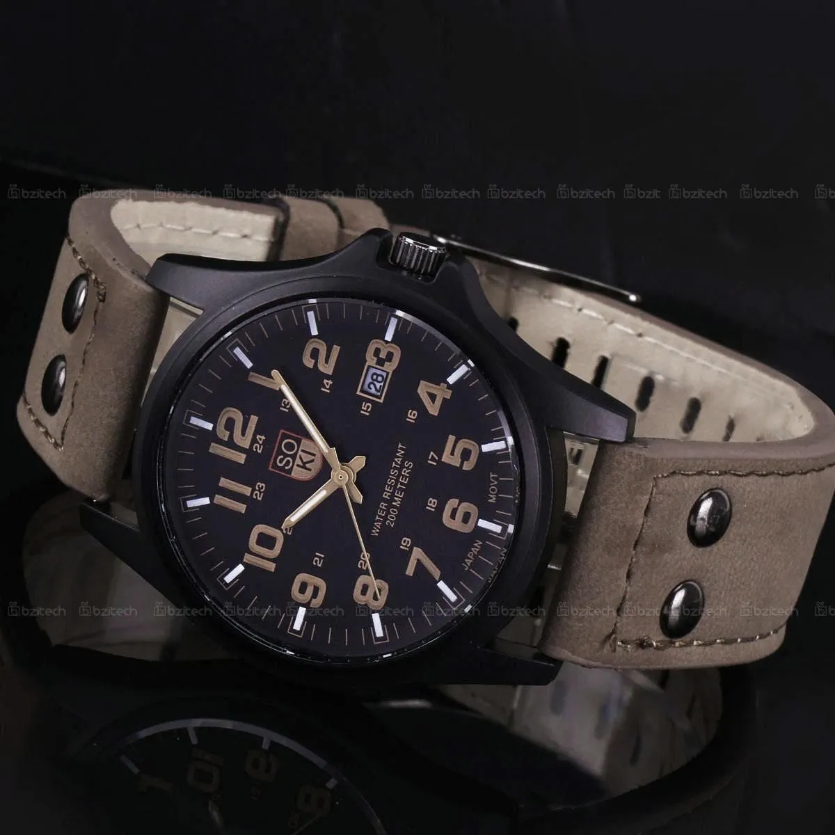 Men's Fashion Sport Watches Men Military Leather Band Quartz Wrist Watch
