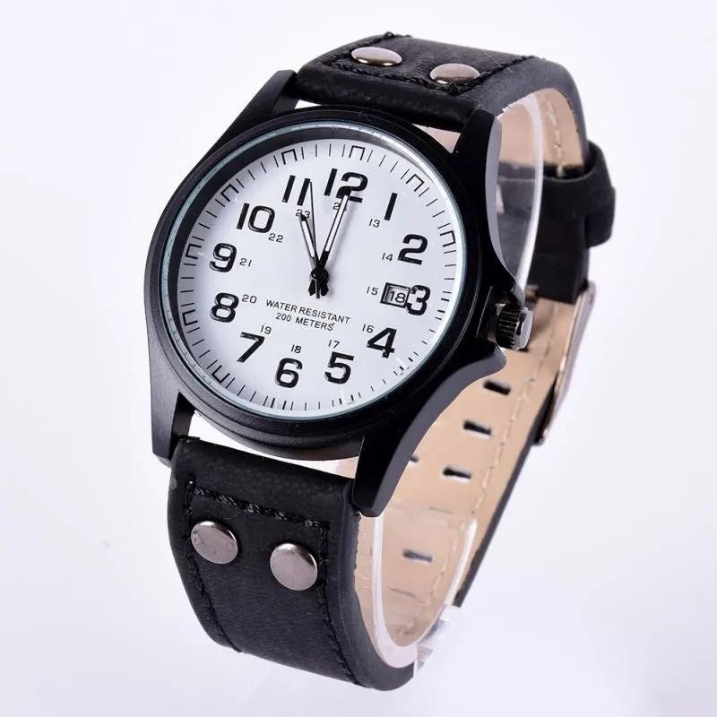 Men's Fashion Sport Watches Men Military Leather Band Quartz Wrist Watch