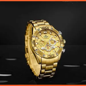 Men'S Watches Luxury Gold Business Classic Quartz | Mens Business Analog Chronograph Sport Waterproof Steel Band Wristwatches