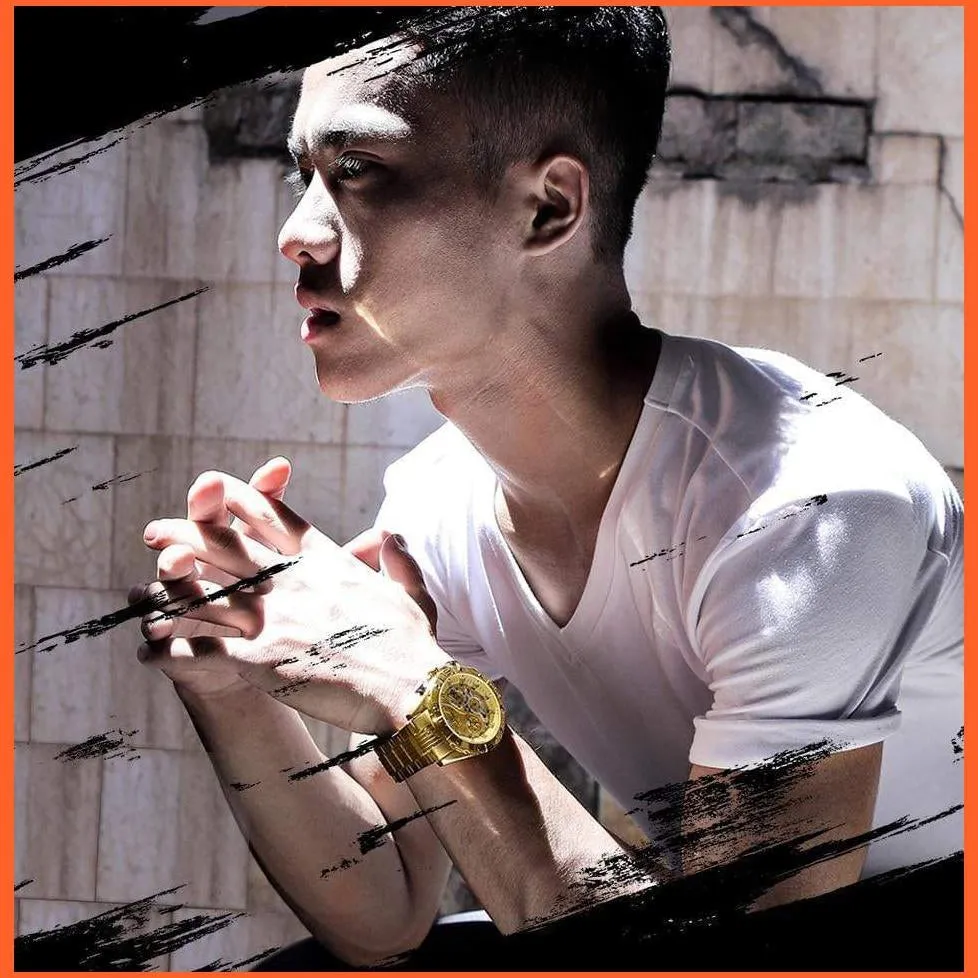 Men'S Watches Luxury Gold Business Classic Quartz | Mens Business Analog Chronograph Sport Waterproof Steel Band Wristwatches