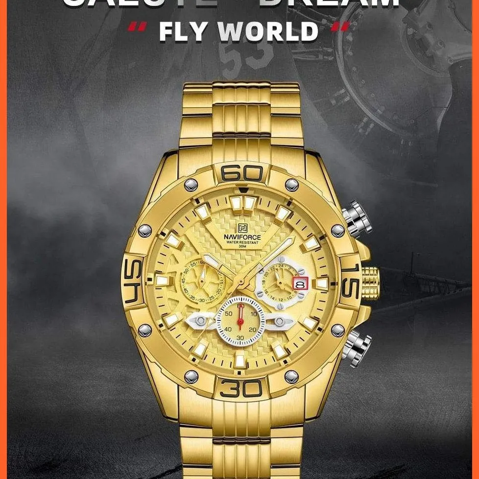 Men'S Watches Luxury Gold Business Classic Quartz | Mens Business Analog Chronograph Sport Waterproof Steel Band Wristwatches