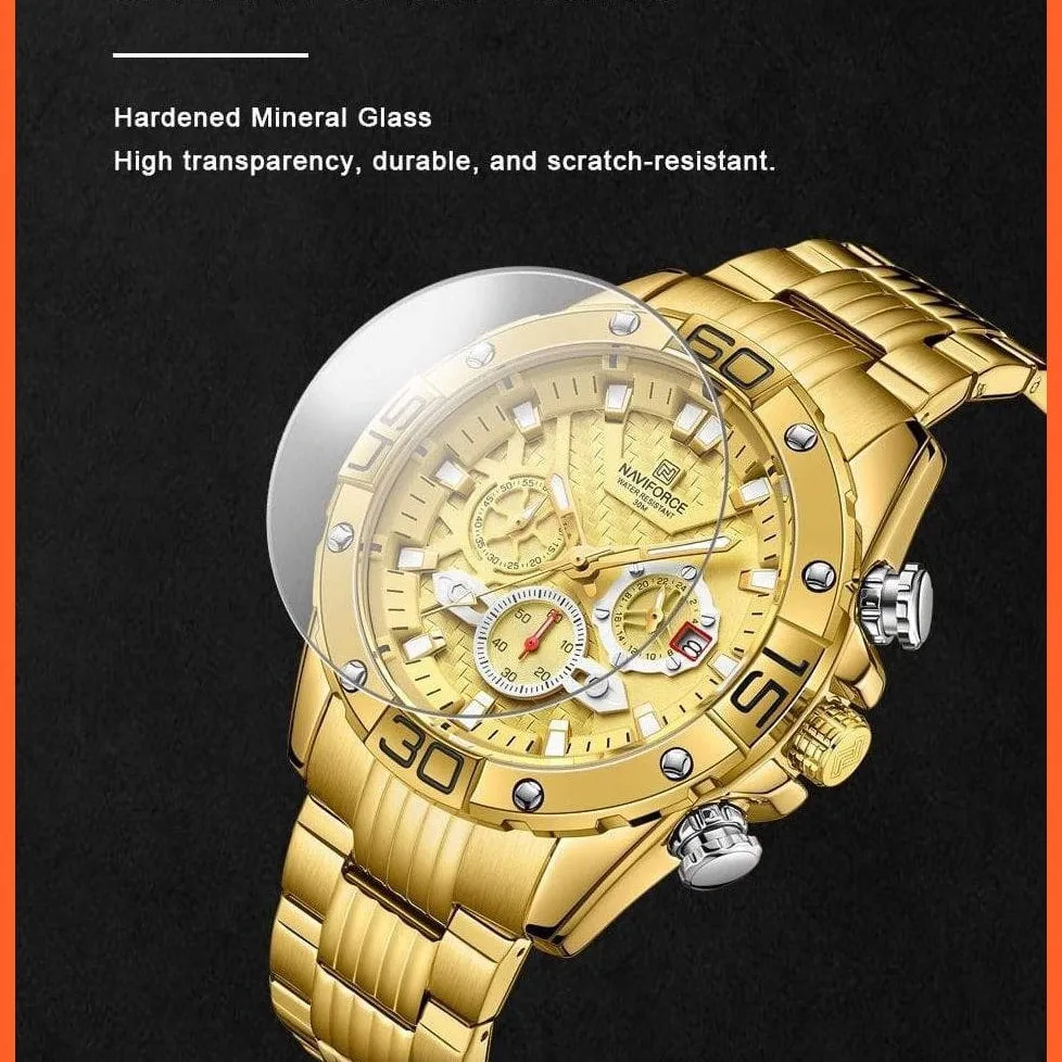 Men'S Watches Luxury Gold Business Classic Quartz | Mens Business Analog Chronograph Sport Waterproof Steel Band Wristwatches