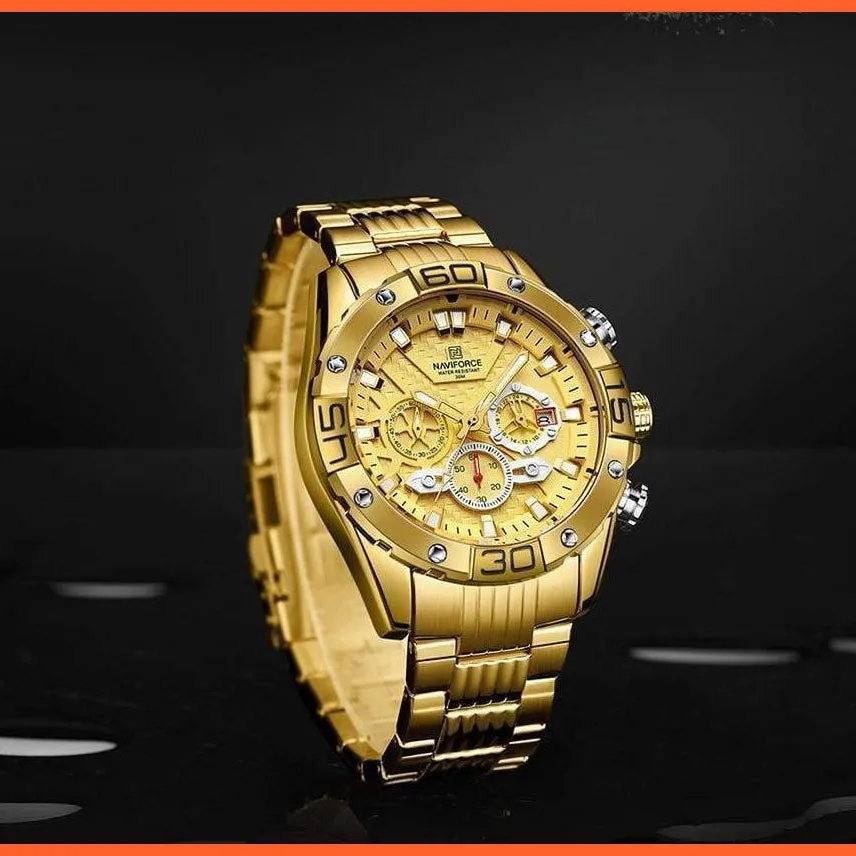 Men'S Watches Luxury Gold Business Classic Quartz | Mens Business Analog Chronograph Sport Waterproof Steel Band Wristwatches