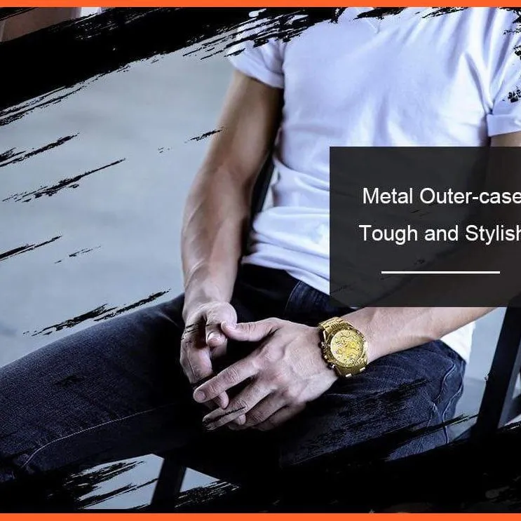 Men'S Watches Luxury Gold Business Classic Quartz | Mens Business Analog Chronograph Sport Waterproof Steel Band Wristwatches