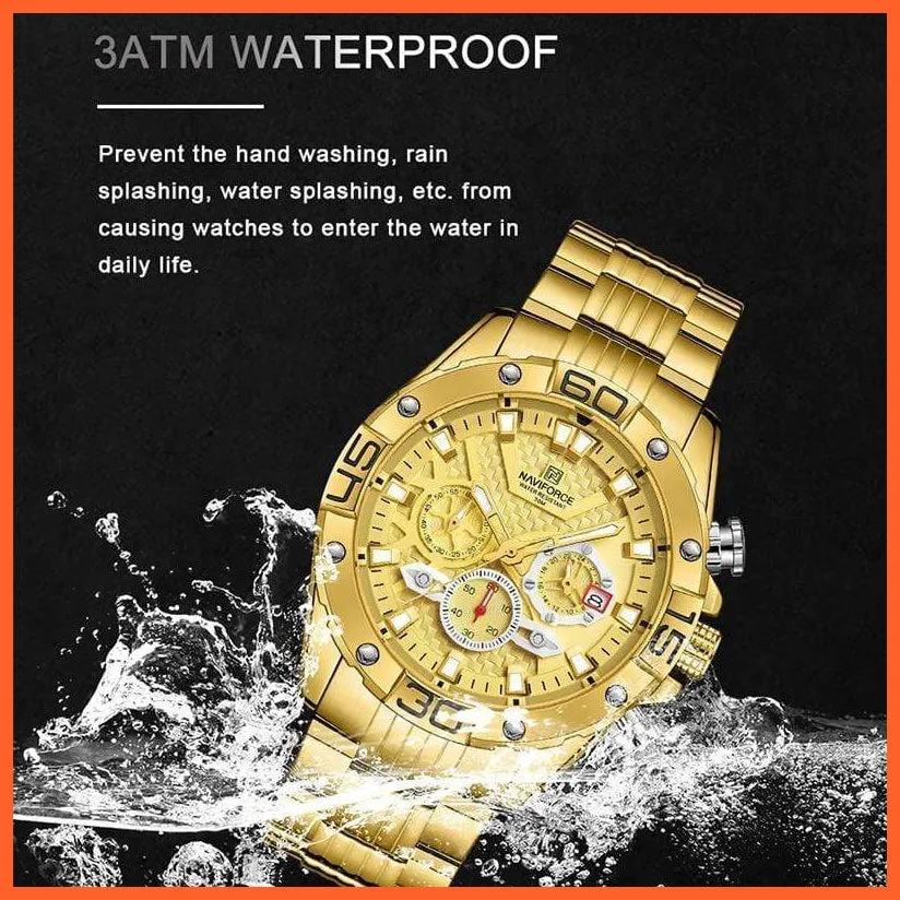Men'S Watches Luxury Gold Business Classic Quartz | Mens Business Analog Chronograph Sport Waterproof Steel Band Wristwatches