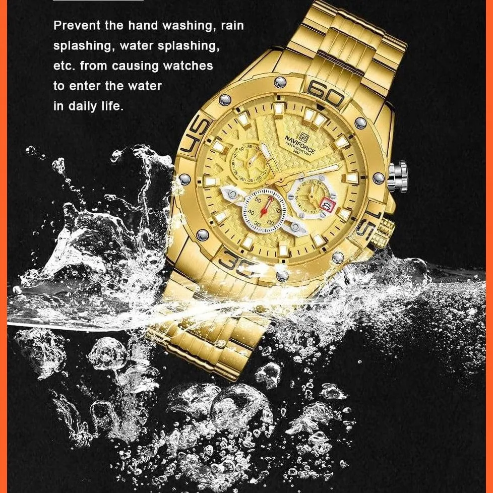 Men'S Watches Luxury Gold Business Classic Quartz | Mens Business Analog Chronograph Sport Waterproof Steel Band Wristwatches