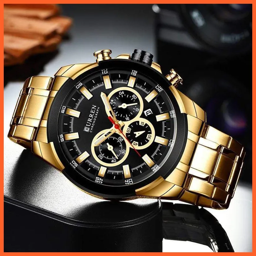 Men’S Watches Top Brand Big Luxury Sports Watch  | Men Military Steel Quartz Wrist Watches Chronograph Gold Design Watch