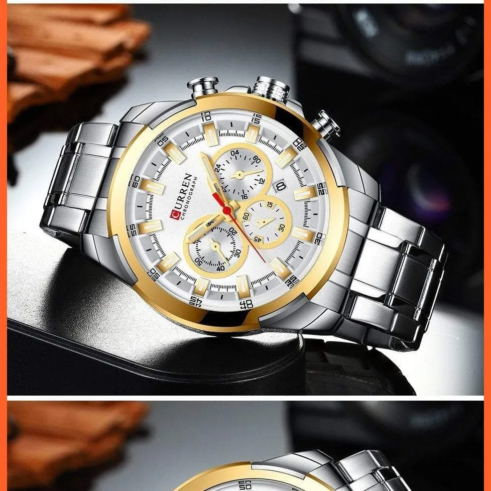 Men’S Watches Top Brand Big Luxury Sports Watch  | Men Military Steel Quartz Wrist Watches Chronograph Gold Design Watch