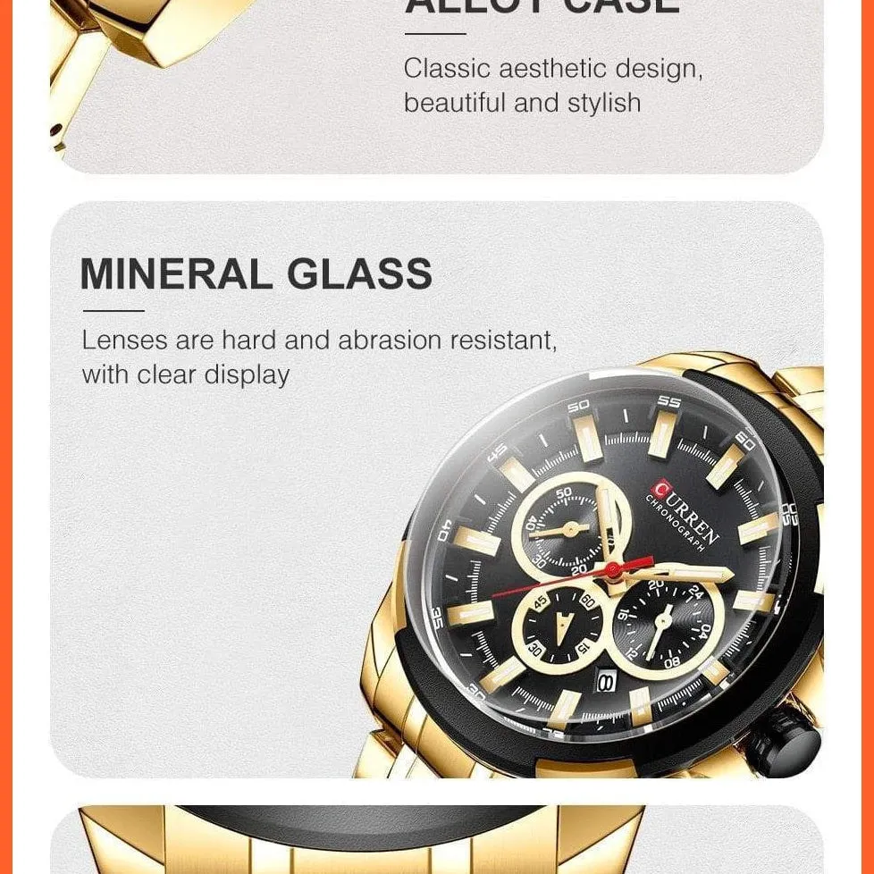 Men’S Watches Top Brand Big Luxury Sports Watch  | Men Military Steel Quartz Wrist Watches Chronograph Gold Design Watch