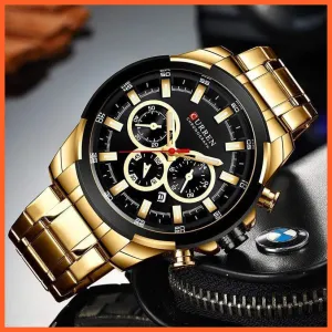 Men’S Watches Top Brand Big Luxury Sports Watch  | Men Military Steel Quartz Wrist Watches Chronograph Gold Design Watch