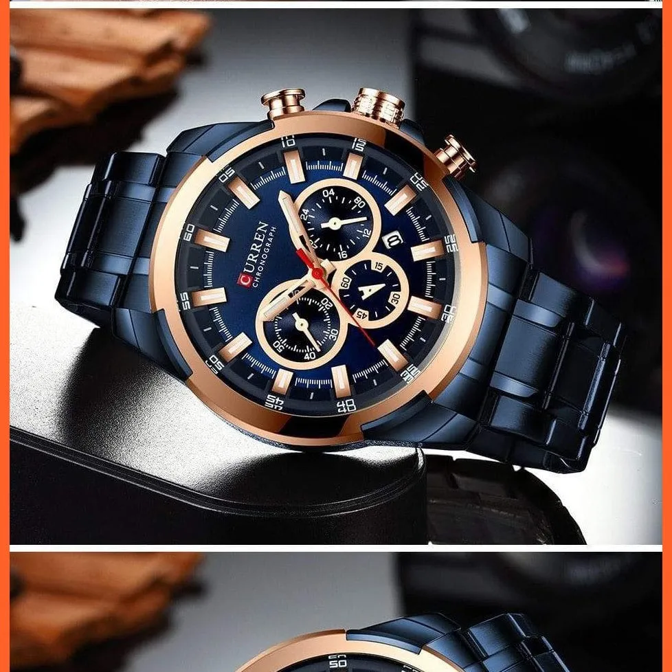 Men’S Watches Top Brand Big Luxury Sports Watch  | Men Military Steel Quartz Wrist Watches Chronograph Gold Design Watch