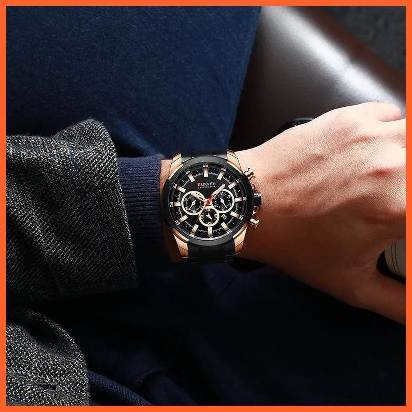 Men’S Watches Top Brand Big Luxury Sports Watch  | Men Military Steel Quartz Wrist Watches Chronograph Gold Design Watch