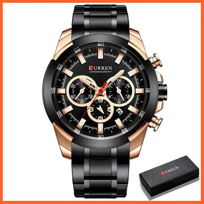 Men’S Watches Top Brand Big Luxury Sports Watch  | Men Military Steel Quartz Wrist Watches Chronograph Gold Design Watch