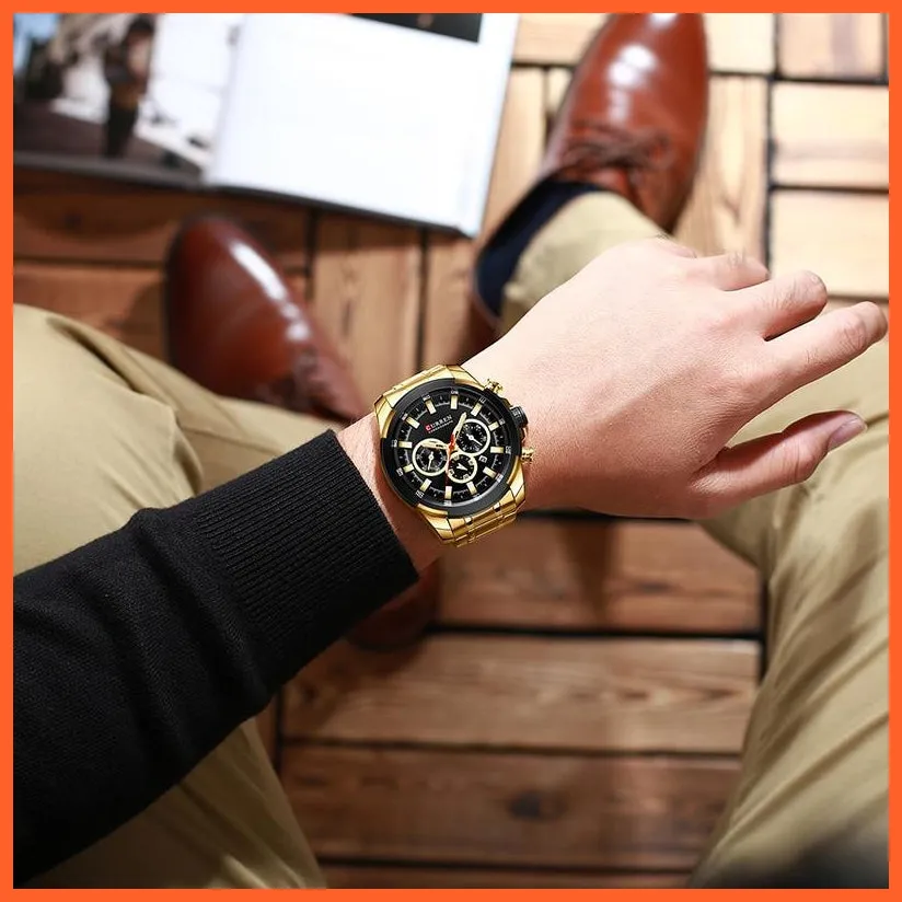 Men’S Watches Top Brand Big Luxury Sports Watch  | Men Military Steel Quartz Wrist Watches Chronograph Gold Design Watch