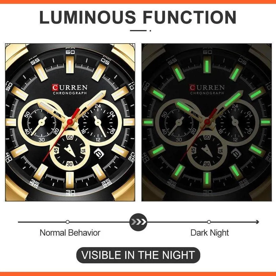Men’S Watches Top Brand Big Luxury Sports Watch  | Men Military Steel Quartz Wrist Watches Chronograph Gold Design Watch