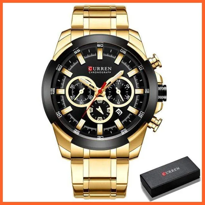Men’S Watches Top Brand Big Luxury Sports Watch  | Men Military Steel Quartz Wrist Watches Chronograph Gold Design Watch