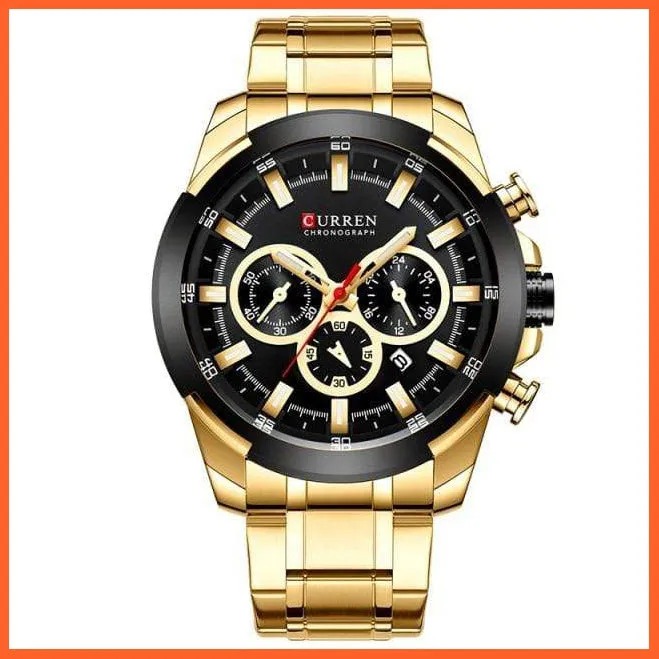 Men’S Watches Top Brand Big Luxury Sports Watch  | Men Military Steel Quartz Wrist Watches Chronograph Gold Design Watch