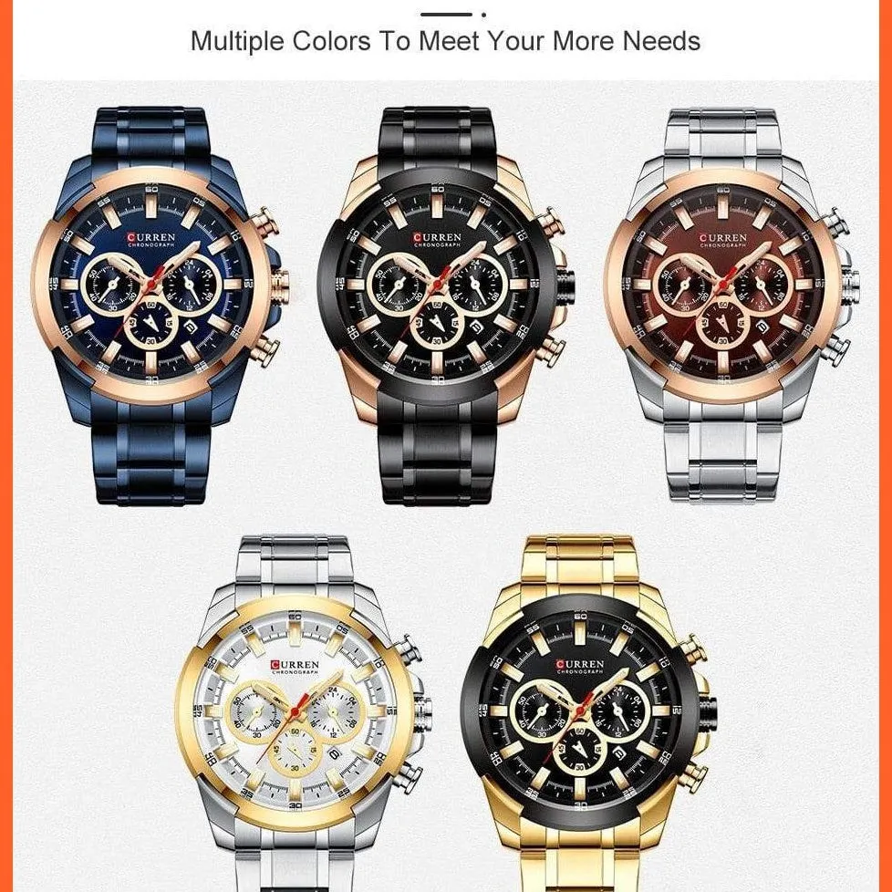 Men’S Watches Top Brand Big Luxury Sports Watch  | Men Military Steel Quartz Wrist Watches Chronograph Gold Design Watch