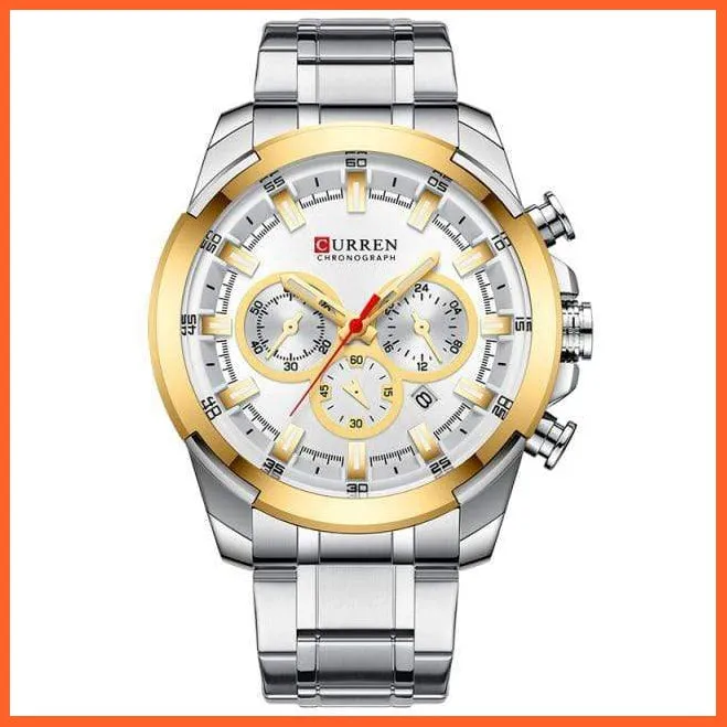 Men’S Watches Top Brand Big Luxury Sports Watch  | Men Military Steel Quartz Wrist Watches Chronograph Gold Design Watch