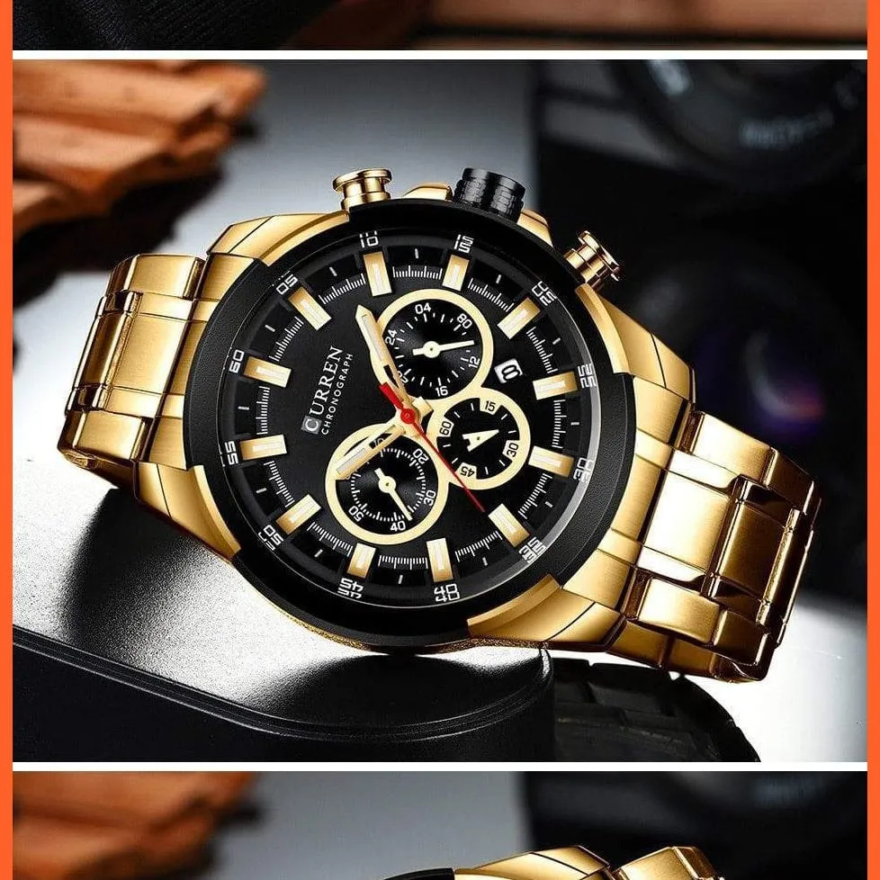 Men’S Watches Top Brand Big Luxury Sports Watch  | Men Military Steel Quartz Wrist Watches Chronograph Gold Design Watch