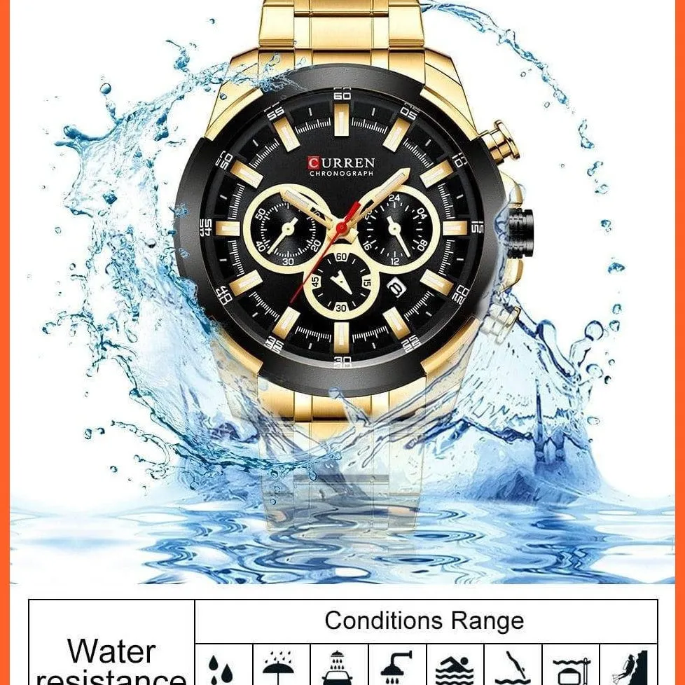 Men’S Watches Top Brand Big Luxury Sports Watch  | Men Military Steel Quartz Wrist Watches Chronograph Gold Design Watch