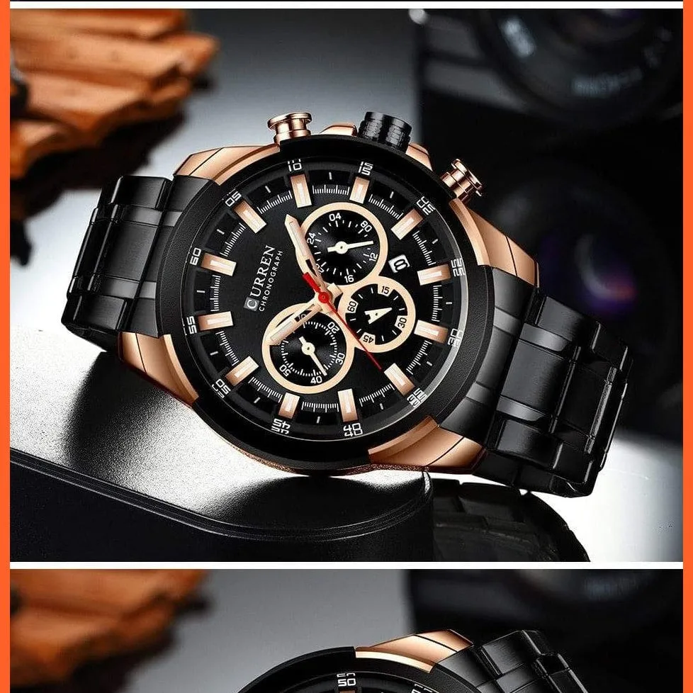 Men’S Watches Top Brand Big Luxury Sports Watch  | Men Military Steel Quartz Wrist Watches Chronograph Gold Design Watch