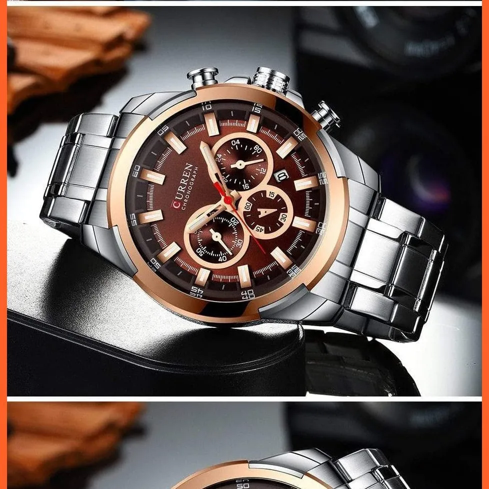 Men’S Watches Top Brand Big Luxury Sports Watch  | Men Military Steel Quartz Wrist Watches Chronograph Gold Design Watch